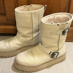 UGG Platform Cream Winter Boots with Buckle